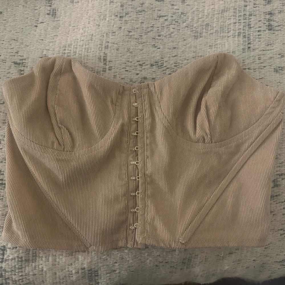 PrettyLittleThing Beige Corduroy Corset Top